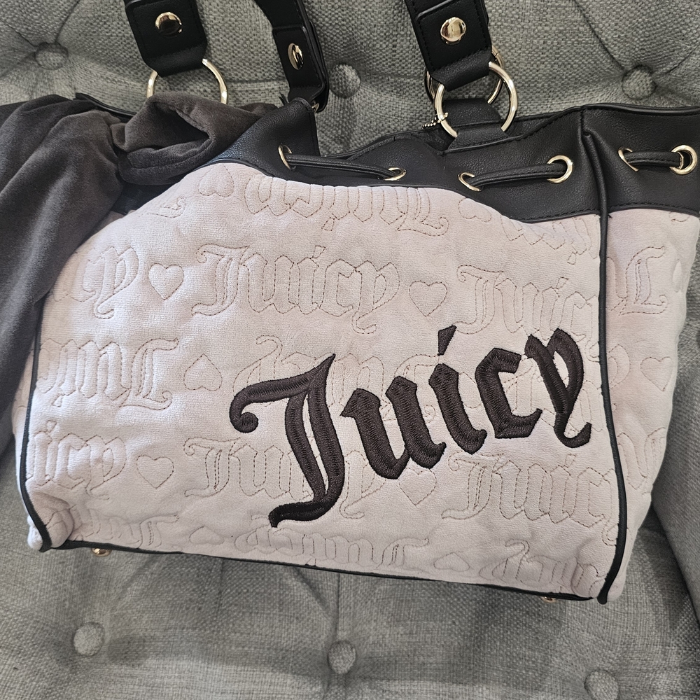 Juicy Couture Black and Cream Shoulder Bag with Gold Hardware